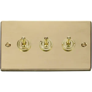 Click Scolmore Victorian Polished Brass 10AX 3 Gang 2 Way Toggle Plate Switch