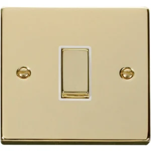 Click Scolmore Victorian Polished Brass White Insert 10AX Ingot 1 Gang Intermediate Plate Switch