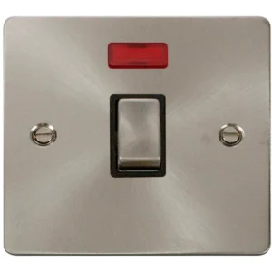 Click Scolmore Switch DP Neon 20A Brushed Stainless Black Insert
