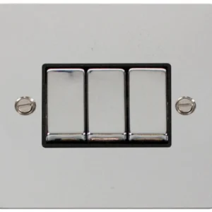 Click Scolmore Plate Switch 3 Gang 2 Way 10A Polished Chrome Black Insert