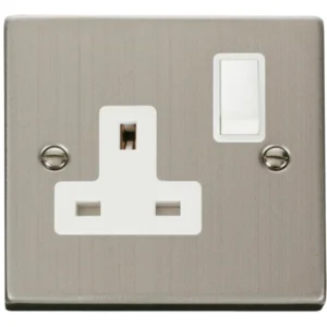 Click Scolmore Socket 1 Gang DP Switched 13A Stainless Steel White Insert Victorian
