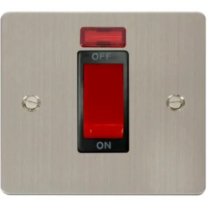 Click Scolmore Cooker Control Switch 1 Gang Neon 45A Stainless Steel Black Insert