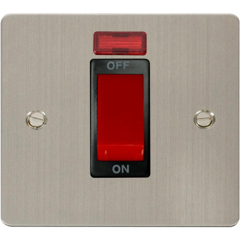 Click Scolmore Cooker Control Switch 1 Gang Neon 45A Stainless Steel Black Insert