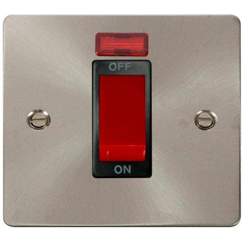 Click Scolmore Cooker Control Switch 1 Gang Neon 45A Brushed Stainless Black Insert