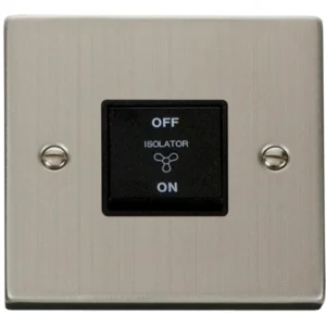 Click Scolmore Switch Fan Isolator 3P 10A Stainless Steel Black Insert Victorian