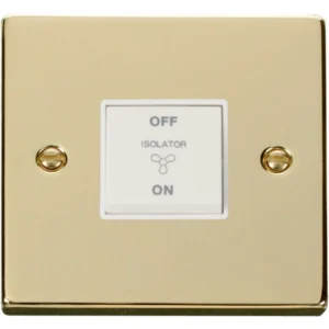 Click Scolmore Switch Fan Isolator 3P 10A Polished Brass White Insert Victorian