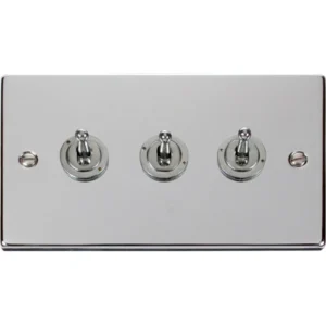 Click Scolmore Victorian Polished Chrome 10AX 3 Gang 2 Way Toggle Plate Switch