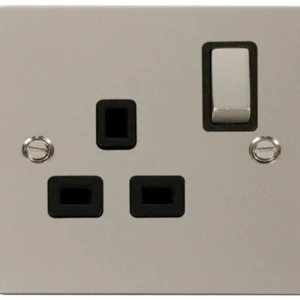 Click Scolmore Socket 1 Gang DP Switched 13A Pearl Nickel Black Insert