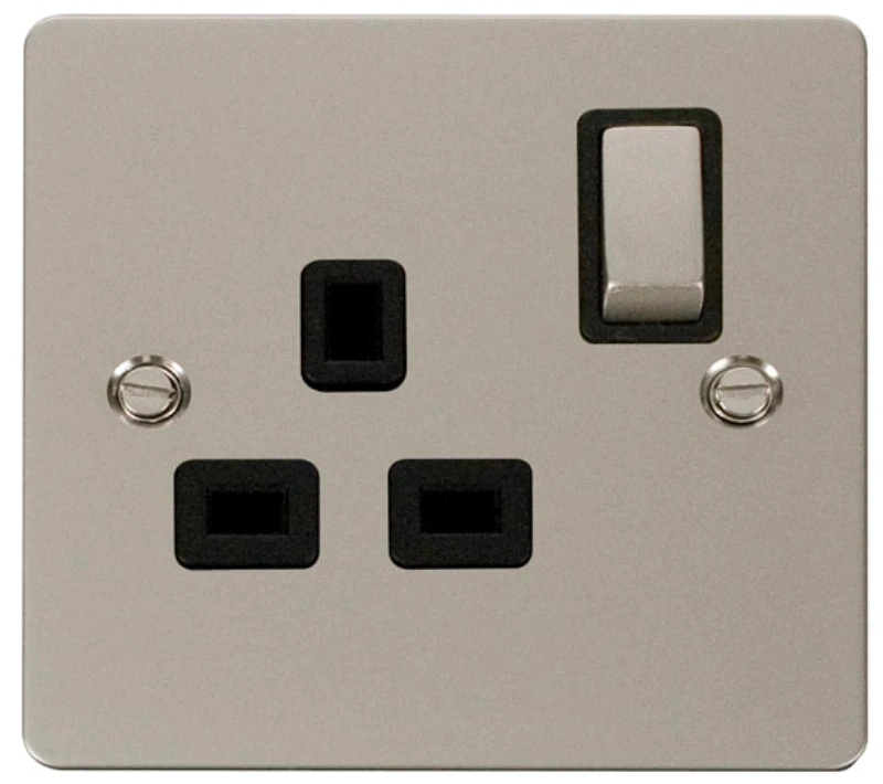 Click Scolmore Socket 1 Gang DP Switched 13A Pearl Nickel Black Insert - Image 2