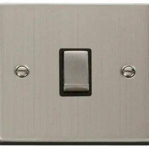 Click Scolmore Victorian Stainless Steel Black Insert 20A Ingot Double Pole Plate Switch