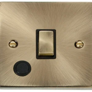 Click Scolmore Victorian Antique Brass Black Insert 20A Ingot Double Pole Plate Switch With Optional Flex Outlet