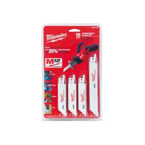 Milwaukee 10-Piece Blade Set /w Storage Pouch HACKZALL M12 2 x Wood/3 x EMT/2 x Duct/3 x PVC
