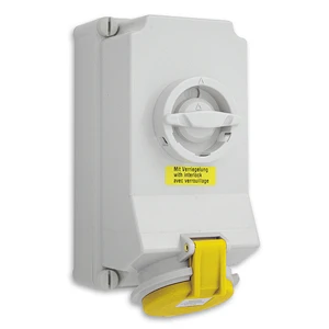 Newlec Industrial Power Socket Switch Interlocked Surface 2P+E 32A 110V IP44 Yellow