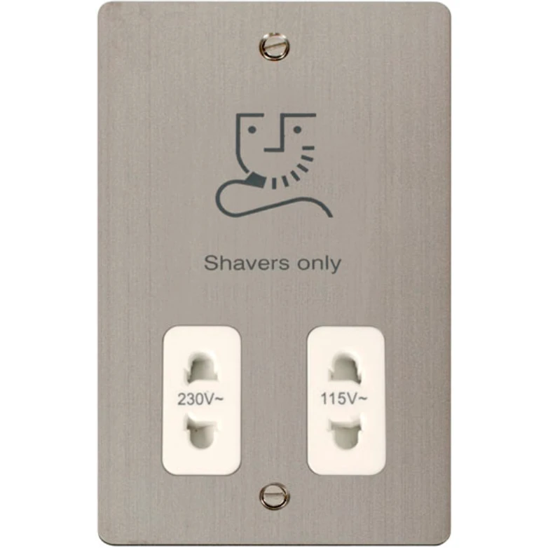 Click Scolmore Shaver Socket White Insert 115/230V Stainless Steel