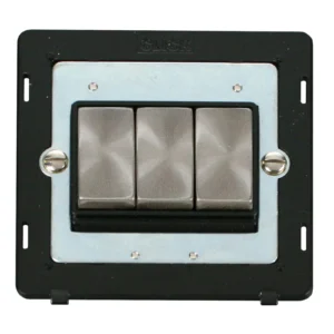 Click Scolmore Switch Interior Ingot 3 Gang 2 Way 10Ax Black Brushed Stainless