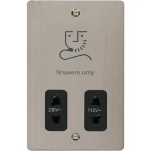 Click Scolmore Shaver Socket Black Insert 115/230V Stainless Steel