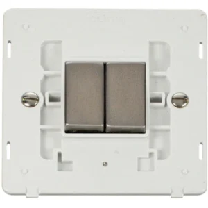 Click Scolmore Polar White 10AX Ingot 2 Gang 2 Way Stainless Steel Plate Switch Polar White Insert