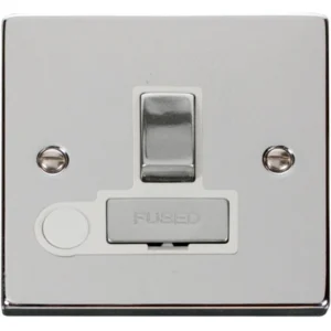 Click Scolmore Connection Unit Ingot Switched Flex Outlet 13A Polished Chrome White Insert
