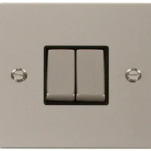 Click Scolmore Plate Switch 2 Gang 2 Way 10A Pearl Nickel Black Insert