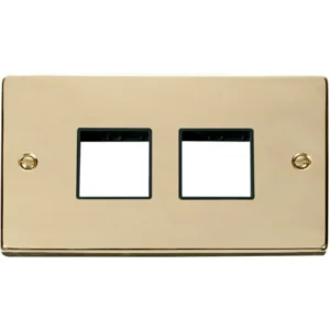 Click Scolmore Front Plate 2 Gang 4 Aperture 2X2 Polished Brass Black Gasket Victo