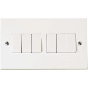 Click Scolmore Square Edge Polar White 10AX 6 Gang 2 Way Plate Switch