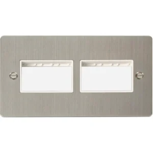 Click Scolmore Front Plate 2 Gang 6 Aperture 2X3 Stainless Steel White Insert