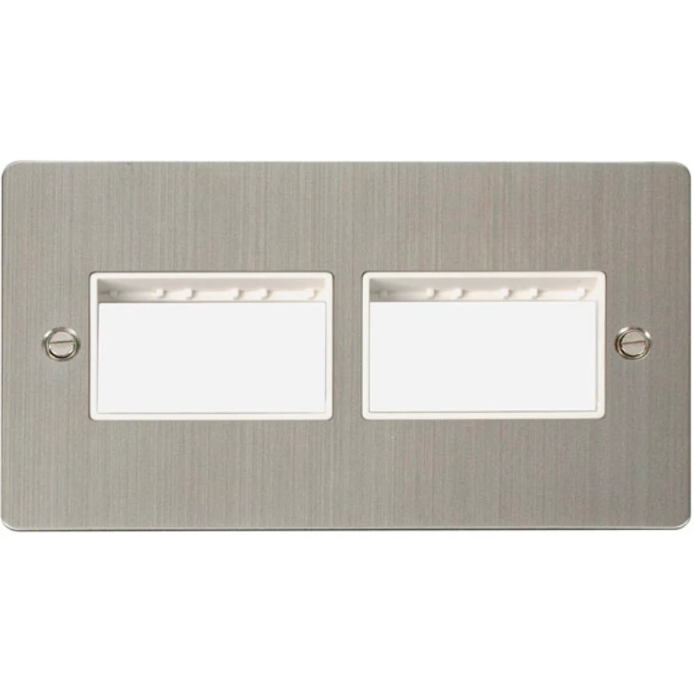 Click Scolmore Front Plate 2 Gang 6 Aperture 2X3 Stainless Steel White Insert