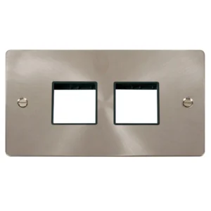 Click Scolmore Front Plate 2 Gang 4 Aperture 2X2 Brushed Stainless Black Insert