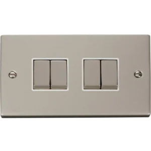 Click Scolmore Plate Switch 4 Gang 2 Way 10A Pearl Nickel White Insert Victorian