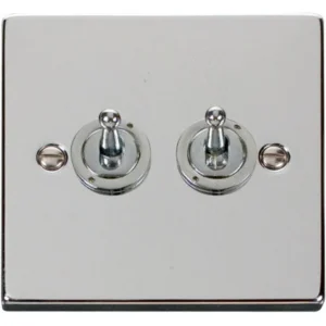 Click Scolmore Victorian Polished Chrome 10AX 2 Gang 2 Way Toggle Plate Switch