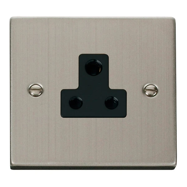 Click Scolmore Socket 1 Gang UnSwitched Round Pin 5A Stainless Steel Black Insert Victor - Image 2