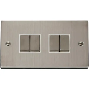 Click Scolmore Plate Switch 4 Gang 2 Way 10A Stainless Steel White Insert Victorian