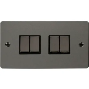 Click Scolmore Plate Switch 4 Gang 2 Way 10A Black Nickel Black Insert