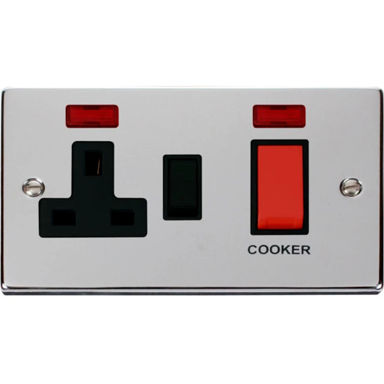 Click Scolmore Cooker Control Unit 13A Socket&Neon 45A Polished Chrome Black Insert Victo - Image 2