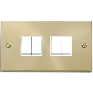 Click Scolmore Plate Switch 4 Gang 2 Way 10A Satin Brass White Insert Victorian