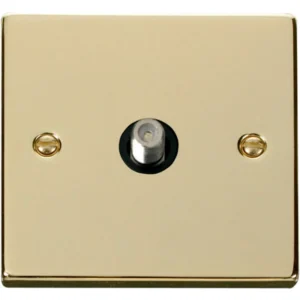 Click Scolmore Victorian Polished Brass Black Insert Non-Isolated Single Satellite Outlet