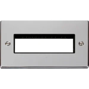 Click Scolmore Victorian Polished Chrome Black Insert 2 Gang MiniGrid Unfurnished Plate 6 In-Line Apertures