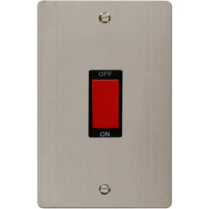 Click Scolmore Cooker Control Switch 2 Gang 45A Stainless Steel Black Insert