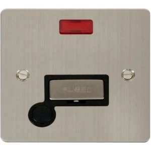 Click Scolmore Connection Unit Flex Outlet&Neon 13A Stainless Steel Black Insert