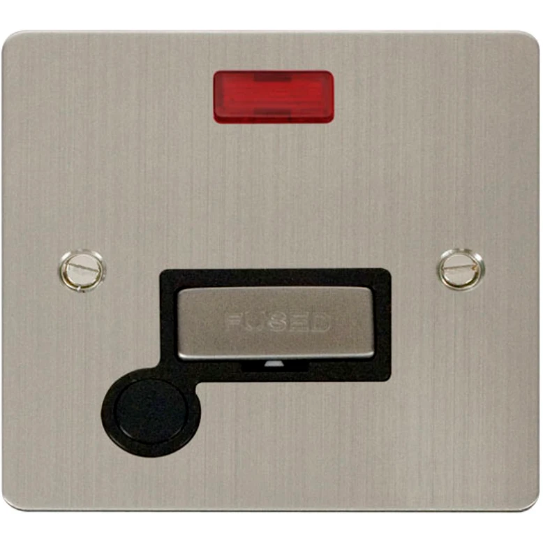 Click Scolmore Connection Unit Flex Outlet&Neon 13A Stainless Steel Black Insert