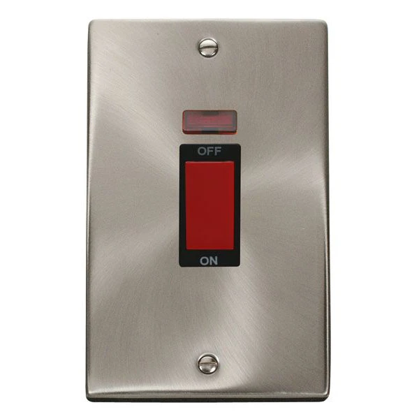 Click Scolmore Cooker Control Switch 2 Gang Neon 45A Satin Chrome Black Insert Victorian - Image 2