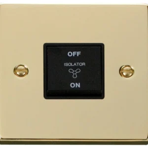 Click Scolmore Switch Fan Isolator 3P 10A Polished Brass Black Insert Victorian