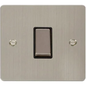 Click Scolmore Plate Switch 1 Gang Intermediate 10A Stainless Steel Black Insert