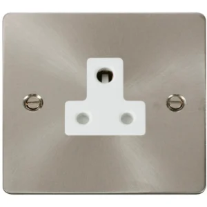 Click Scolmore Socket 1 Gang UnSwitched Round Pin 5A Brushed Stainless White Insert