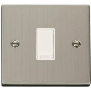 Click Scolmore Plate Switch 1 Gang Intermediate 10A Stainless Steel White Insert Victorian