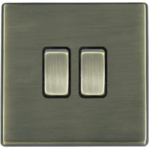 Hamilton Switch Rocker 2 Gang 2 Way 10A 86X86mm Antique Brass Black Insert