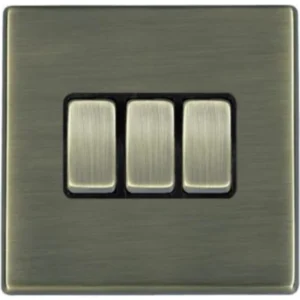Hamilton Switch Rocker 3 Gang 2 Way 10A 86X86mm Antique Brass Black Insert