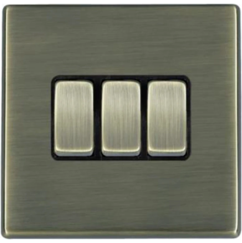 Hamilton Switch Rocker 3 Gang 2 Way 10A 86X86mm Antique Brass Black Insert - Image 2