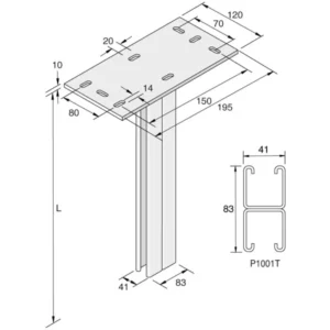 Unistrut Vertical Support B2B 41X750mm Hot Dipped Galvanised