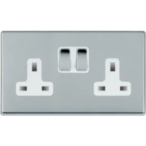Hamilton Socket 2 Gang Switched 13A 146X86mm Bright Chrome White Insert